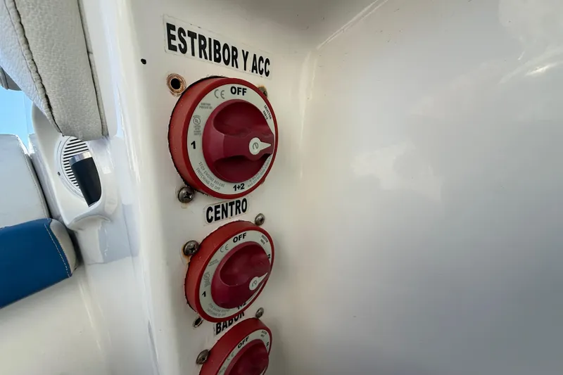  Yacht Photos Pics Control panel with red switches on a 2016 Extreme Boats 38 Cuddy Cabin.