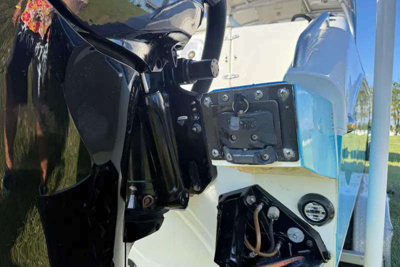  Yacht Photos Pics Close-up of a 2016 Extreme Boats 38 Cuddy Cabin engine and transom.