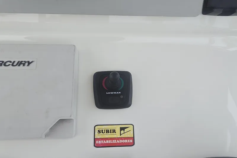  Yacht Photos Pics Control panel on a 2016 Extreme Boats model with Lewmar joystick and Mercury label.