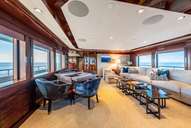 Valinor Yacht Photos Pics Luxurious 2013 Westport W164 yacht interior with ocean views and elegant seating area.