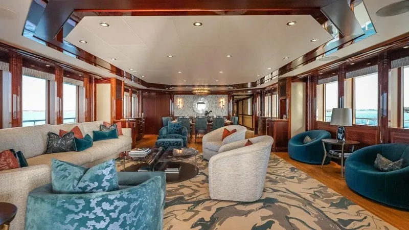 Valinor Yacht Photos Pics Luxurious interior of 2013 Westport W164 yacht with elegant seating and decor.