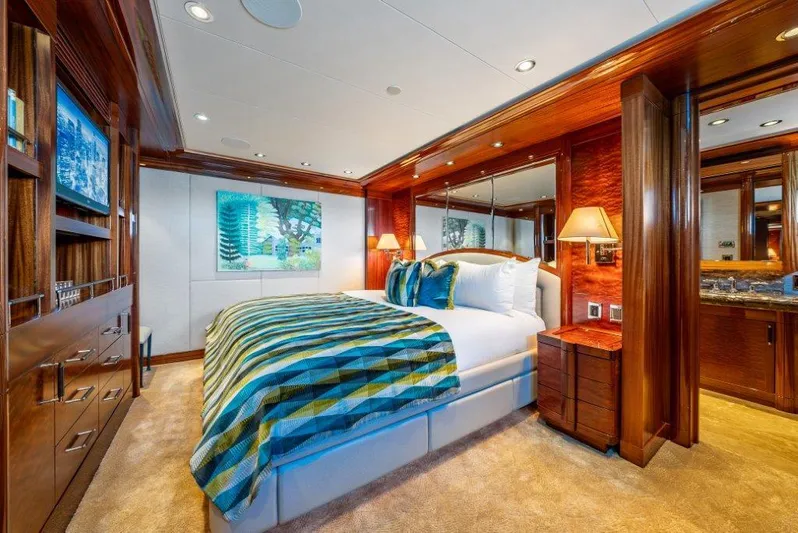Valinor Yacht Photos Pics Luxurious bedroom interior in 2013 Westport W164 yacht with elegant wood finishes.
