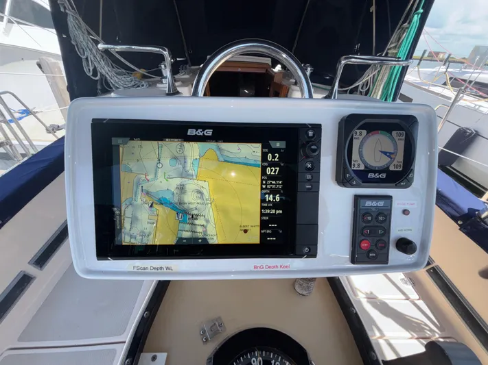 Windragon Yacht Photos Pics Navigation system on a 1995 Island Packet 37 sailboat, displaying nautical charts.