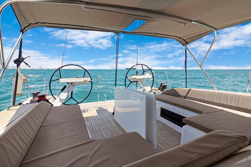 Estela Yacht Photos Pics Luxurious 2017 Grand Soleil 52 Long Cruise yacht interior with ocean view.