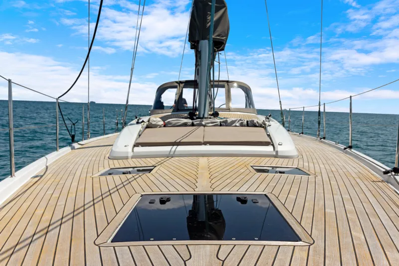 Estela Yacht Photos Pics Grand Soleil 52 Long Cruise 2017 yacht deck with ocean view and clear sky.