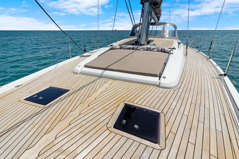 Estela Yacht Photos Pics Deck view of 2017 Grand Soleil 52 Long Cruise yacht on open sea.