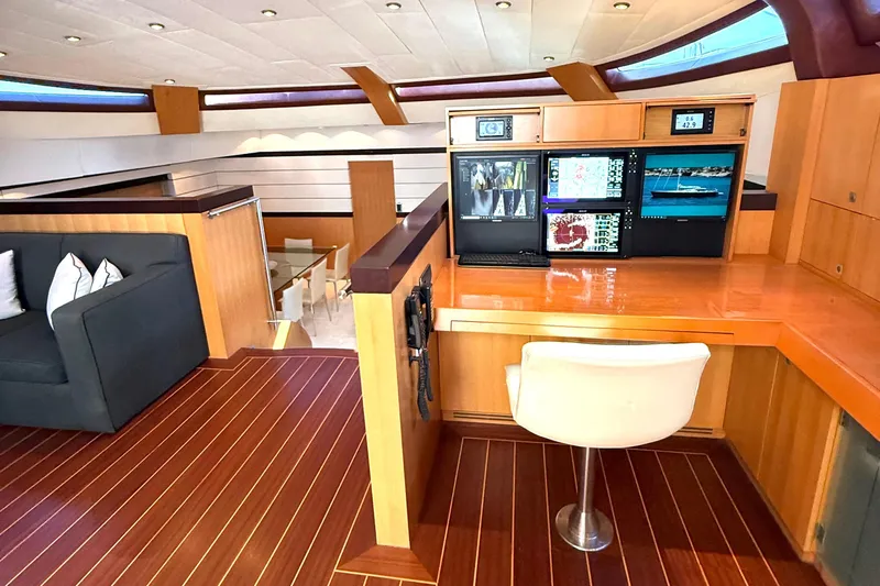 Yacht Photos Pics Luxurious interior of 2004 Dereli S/Y 39 m yacht with modern navigation station.
