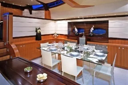  Yacht Photos Pics Luxurious dining area on 2004 Dereli Yachts S/Y 42 m, featuring elegant table settings.