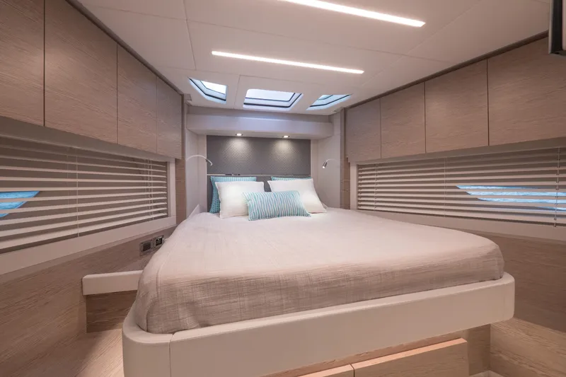 Filippetti S55 Yacht Photos Pics Luxurious cabin interior of 2025 Filippetti Sport 55 yacht with modern design.
