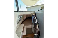 Interior cabin view of 2021 Nimbus C8 boat, featuring sleek design and modern amenities.