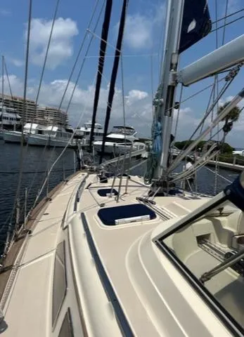 Sapphire Seas Yacht Photos Pics 2005 Island Packet 445 sailboat docked in marina.