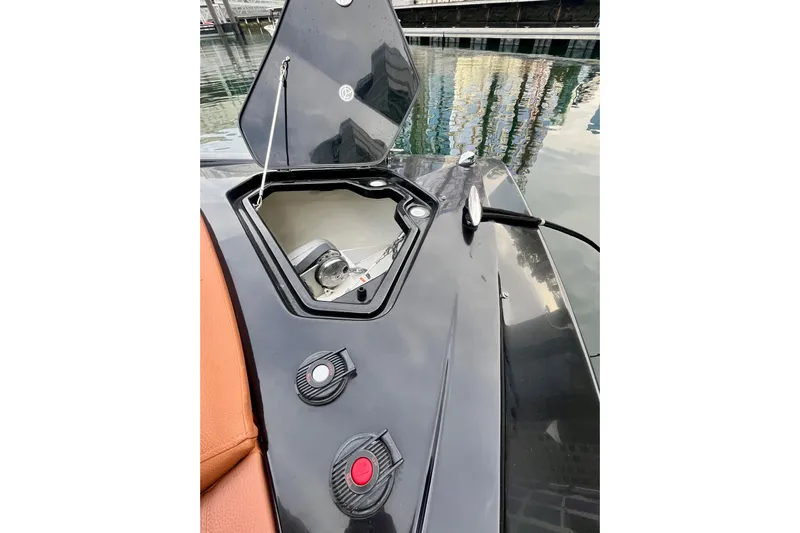  Yacht Photos Pics 2022 Cruisers Yachts 338 South Beach Edition Bow Rider, open hatch detail.