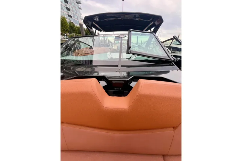  Yacht Photos Pics 2022 Cruisers Yachts 338 South Beach Edition Bow Rider with tan seating and sleek design.