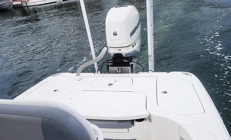  Yacht Photos Pics 2017 SeaVee 270Z boat with outboard motor on calm water.