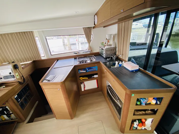 No Schedule Yacht Photos Pics Interior of 2019 Lagoon 42 Owners Version yacht kitchen with modern amenities.