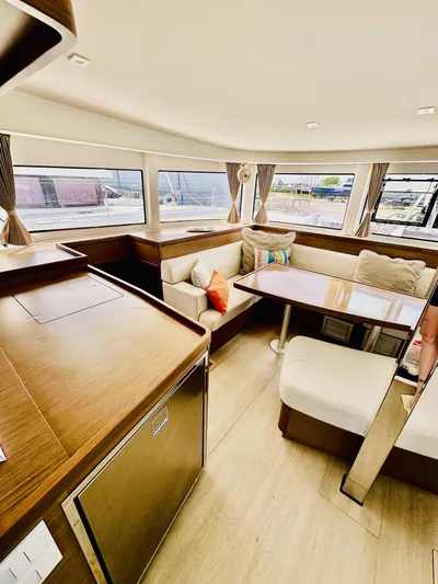 No Schedule Yacht Photos Pics 2019 Lagoon 42 Owners Version interior with modern seating and large windows.