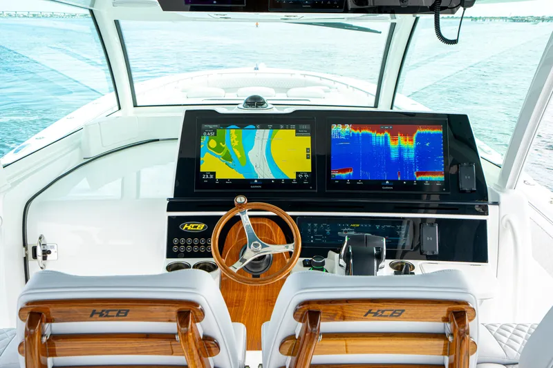  Yacht Photos Pics Helm of 2026 HCB 56 Suenos GIX with advanced navigation displays.
