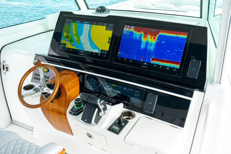  Yacht Photos Pics Helm of 2026 HCB 56 Suenos GIX with advanced navigation displays and controls.