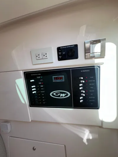 Yacht Photos Pics Control panel of 2023 Grady-White Freedom 325 boat with electrical outlets.