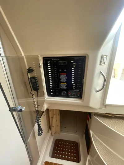 Working Girl Yacht Photos Pics 2008 Grady-White Open Express control panel with communication equipment.