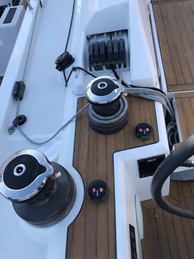 Hydrobaby3 Yacht Photos Pics Cockpit of 2019 Beneteau Oceanis 51.1 yacht with winches and control panels.