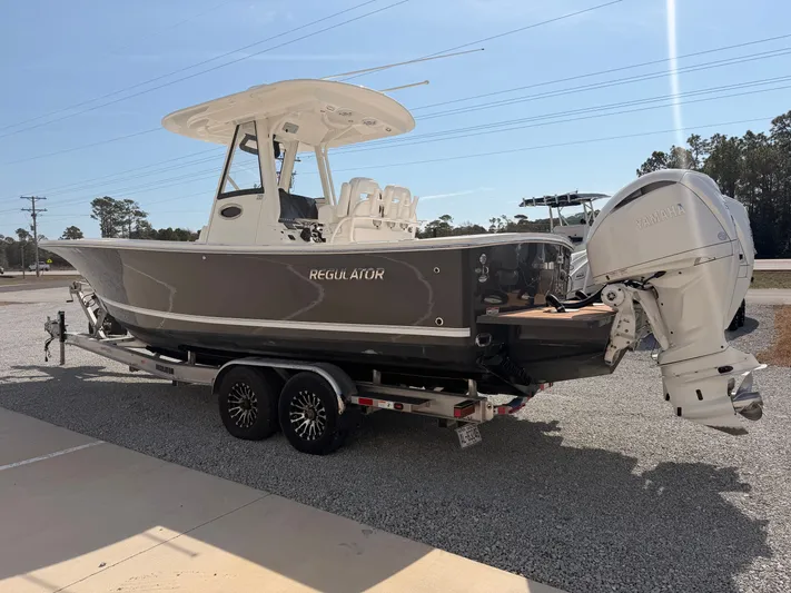  Yacht Photos Pics 2022 Regulator 28 boat on trailer with Yamaha engine.