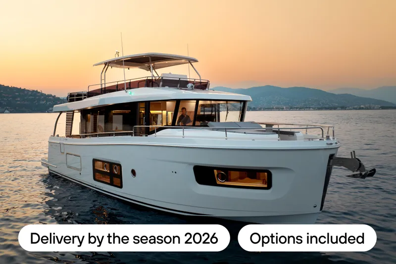  Yacht Photos Pics 2026 Beneteau Swift Trawler 54 at sunset, delivery options included.