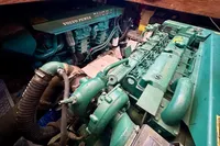 Engine room of 1990 Trader 41 + 2 Sundeck with Volvo Penta TAMD 61A engines.