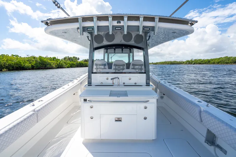  Yacht Photos Pics 2026 HCB 42 Lujo boat interior with sleek design on a sunny day.