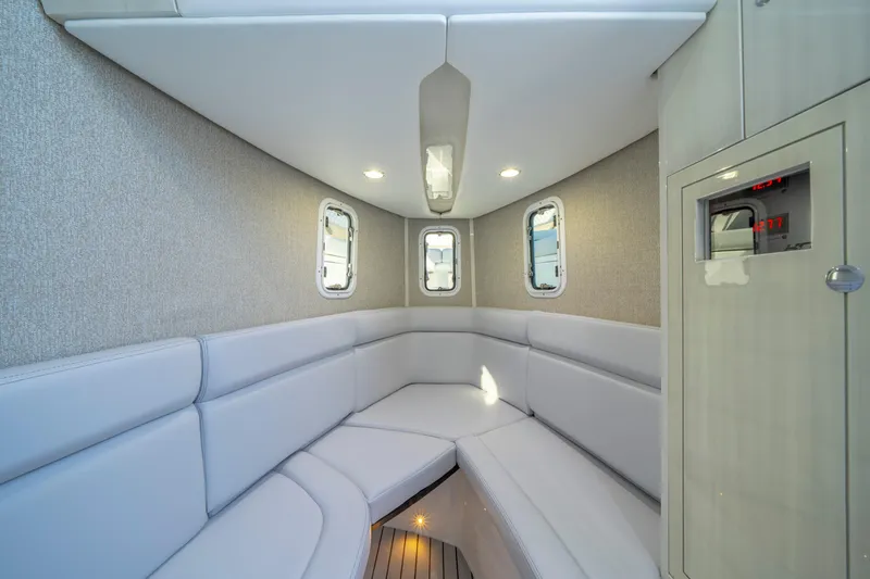  Yacht Photos Pics Luxurious interior of 2026 HCB 42 Lujo boat with plush seating and modern design.
