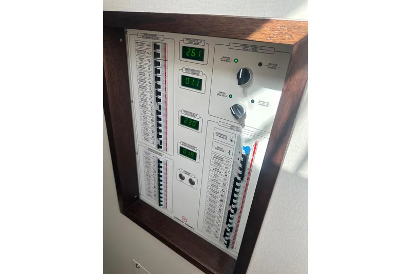  Yacht Photos Pics Electrical control panel on a 2005 Mochi Dolphin 51 yacht.