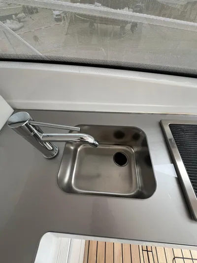 New Sessa C38 Yacht Photos Pics Stainless steel sink and faucet on 2024 Sessa Marine C38 yacht.