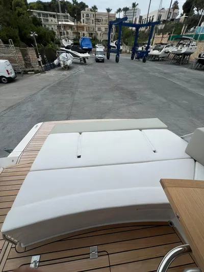 New Sessa C38 Yacht Photos Pics 2024 Sessa Marine C38 yacht at a marina, featuring a spacious deck area.