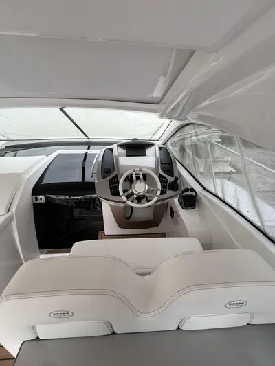 New Sessa C38 Yacht Photos Pics 2024 Sessa Marine C38 yacht cockpit with modern steering and navigation controls.