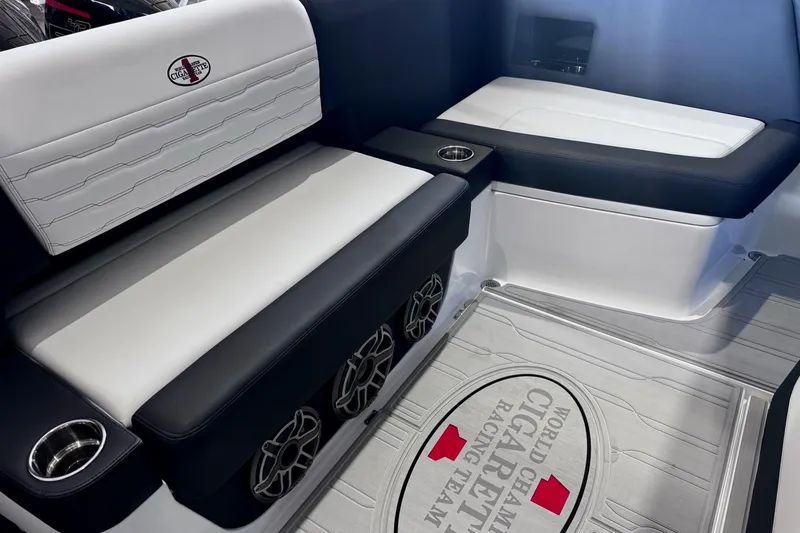  Yacht Photos Pics Interior of Cigarette 42' Auroris 2025 with luxurious seating.