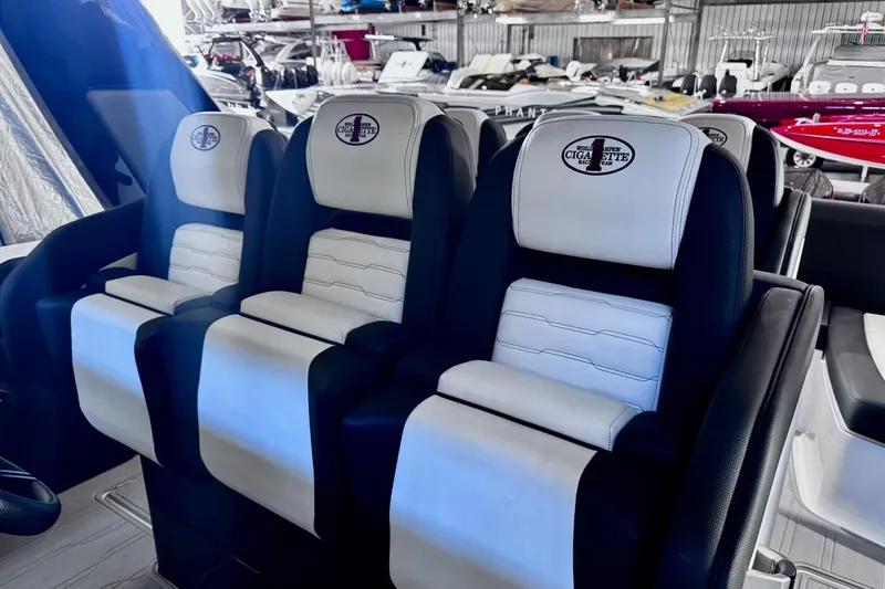  Yacht Photos Pics Interior of Cigarette 42' Auroris 2025 with luxurious seating.