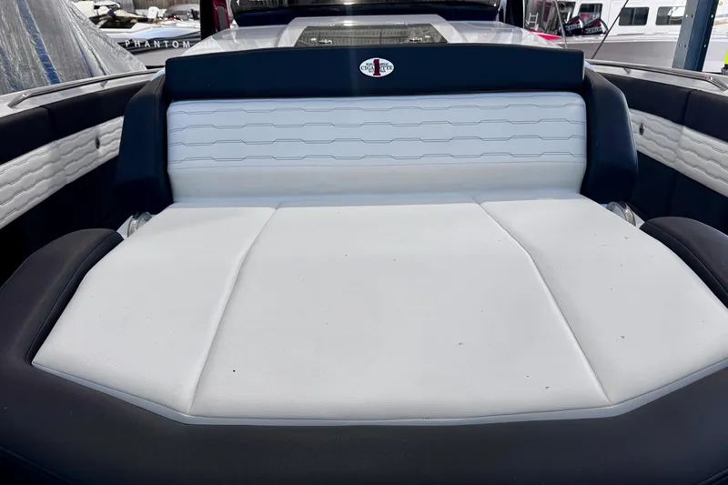  Yacht Photos Pics Interior of 2025 Cigarette 42' Auroris with luxurious upholstery.