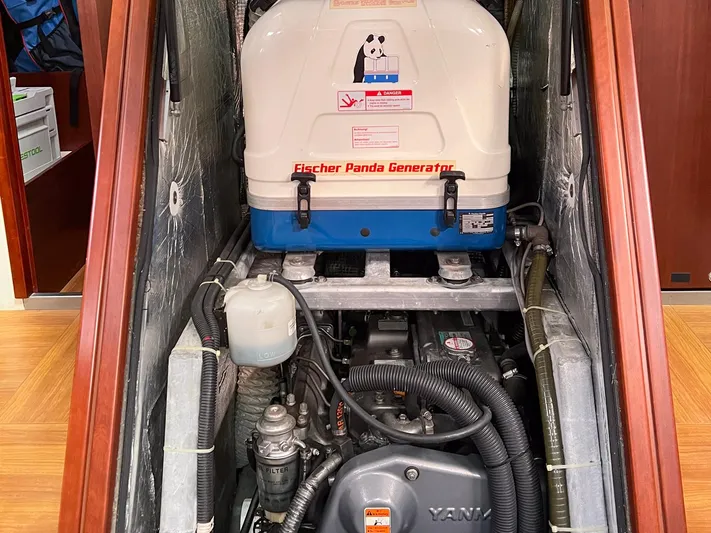  Yacht Photos Pics Engine compartment of a 2010 Hanse 545 yacht with Fischer Panda generator.