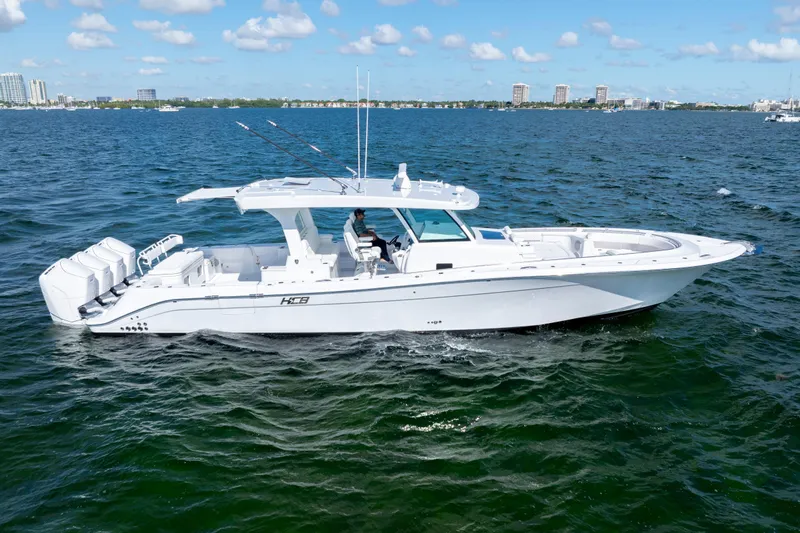  Yacht Photos Pics 2026 HCB 48 Campeon boat cruising on open water under a clear sky.