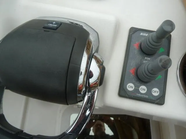 Island Wanderer Yacht Photos Pics Control panel of 2013 Ranger Tugs R-31 boat with throttle and joystick controls.