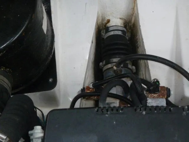 Island Wanderer Yacht Photos Pics Engine compartment of 2013 Ranger Tugs R-31, showing mechanical components and hoses.