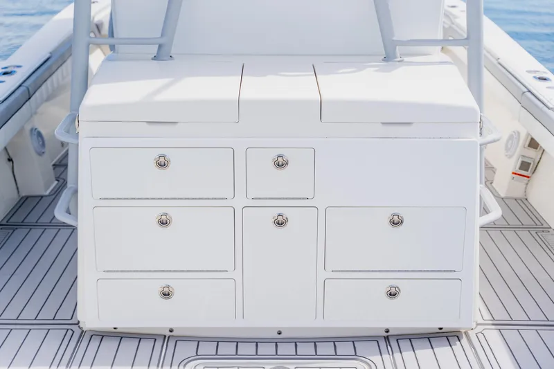  Yacht Photos Pics 2018 Regulator 41 boat with white storage drawers on deck.