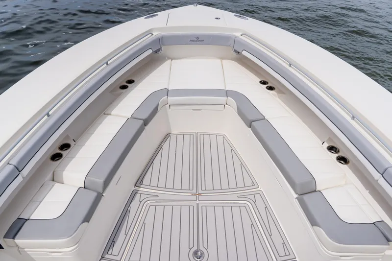  Yacht Photos Pics 2018 Regulator 41 boat with spacious seating and sleek design on the water.
