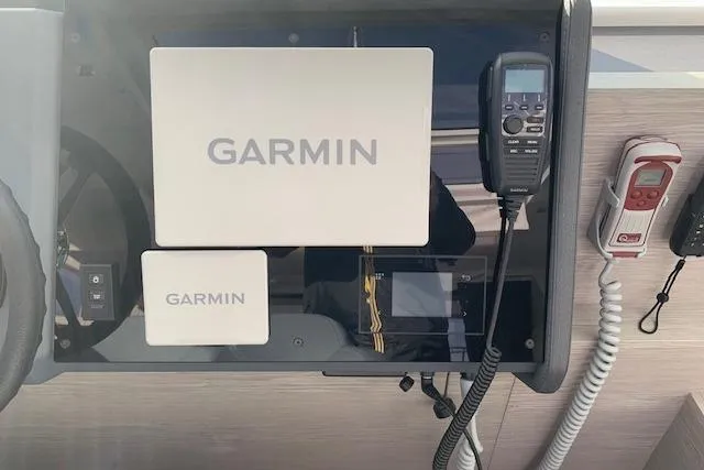 Cat&go Yacht Photos Pics Garmin navigation system on 2025 Fountaine Pajot MY4.S yacht dashboard.