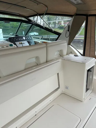 Matilda Bay Yacht Photos Pics 1997 Tiara Yachts 3500 Express interior with helm and seating area.