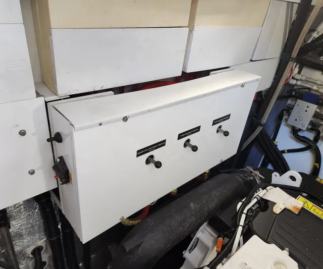  Yacht Photos Pics Electrical control panel in the engine room of a 2018 Sunseeker Predator yacht.