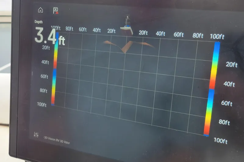Escape II Sea Yacht Photos Pics Depth finder display showing 3.4 feet on a 2003 Silverton 453 Motor Yacht.