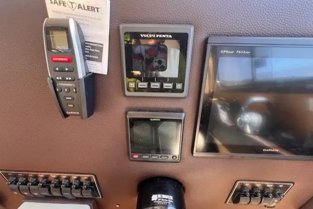 Windless Yacht Photos Pics Control panel of 2016 Ranger Tugs R-29 S Tug with Garmin and Volvo Penta displays.