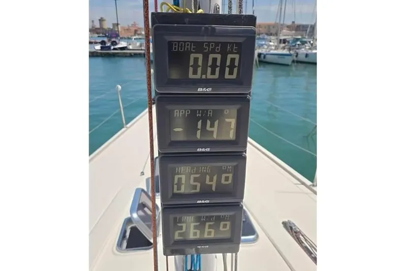 Arya Yacht Photos Pics Sailing instruments on a 2010 X Yachts X-50, displaying speed and wind data.