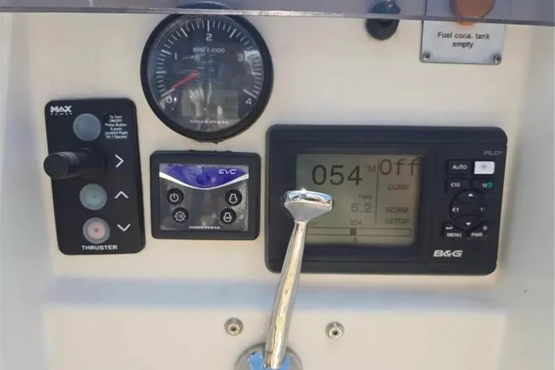 Arya Yacht Photos Pics Control panel of a 2010 X Yachts X-50 sailboat with navigation instruments.